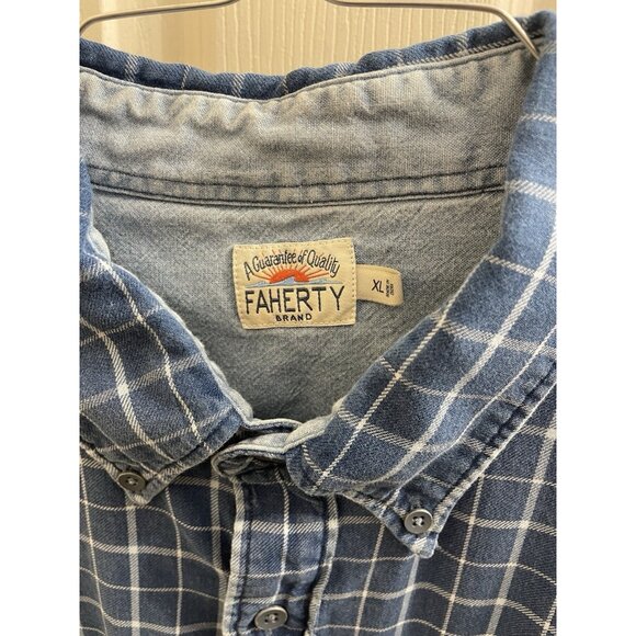 Faherty Men's Blue Plaid Long Sleeve Button Down Shirt Size Xl Light Flannel - Picture 6 of 9